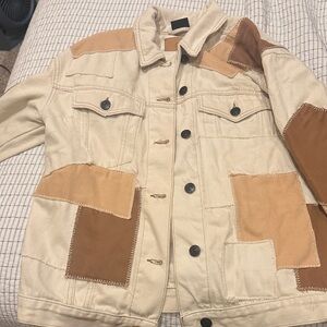 BDG Men's Patchwork Jacket in Cream and Tan